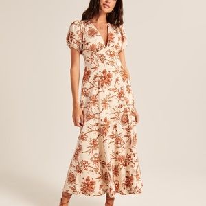 NWT Abercrombie Puff Sleeve Slim Poplin Midi Dress